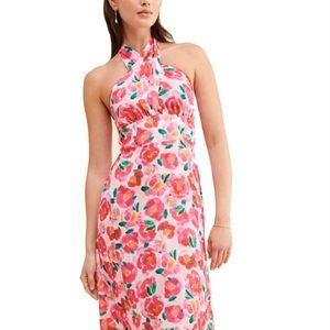Adelyn Rae midi silk rose halter dress